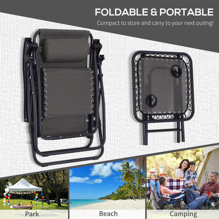 3 Piece Folding Zero Gravity Chair Set with Table and Cup Holders - Dark Grey