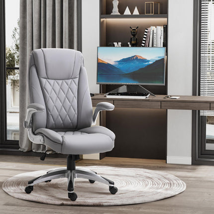 High Back Executive Ergonomic Office Chair with Flip-up Arms, Swivel & Adjustable Height - Grey