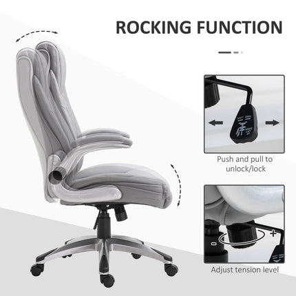 High Back Executive Ergonomic Office Chair with Flip-up Arms, Swivel & Adjustable Height - Grey