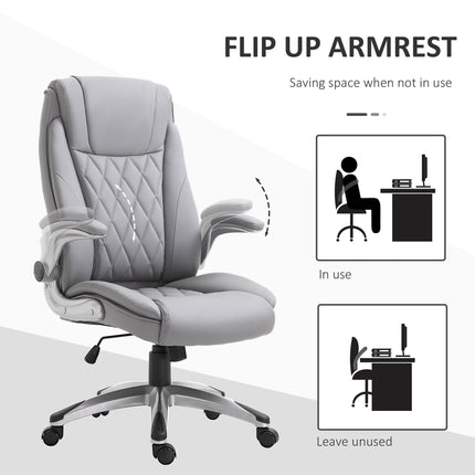 High Back Executive Ergonomic Office Chair with Flip-up Arms, Swivel & Adjustable Height - Grey