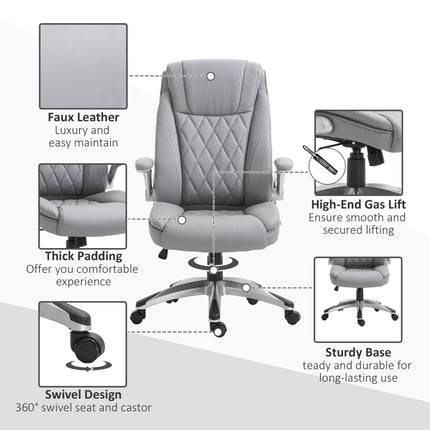 High Back Executive Ergonomic Office Chair with Flip-up Arms, Swivel & Adjustable Height - Grey