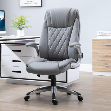 High Back Executive Ergonomic Office Chair with Flip-up Arms, Swivel & Adjustable Height - Grey
