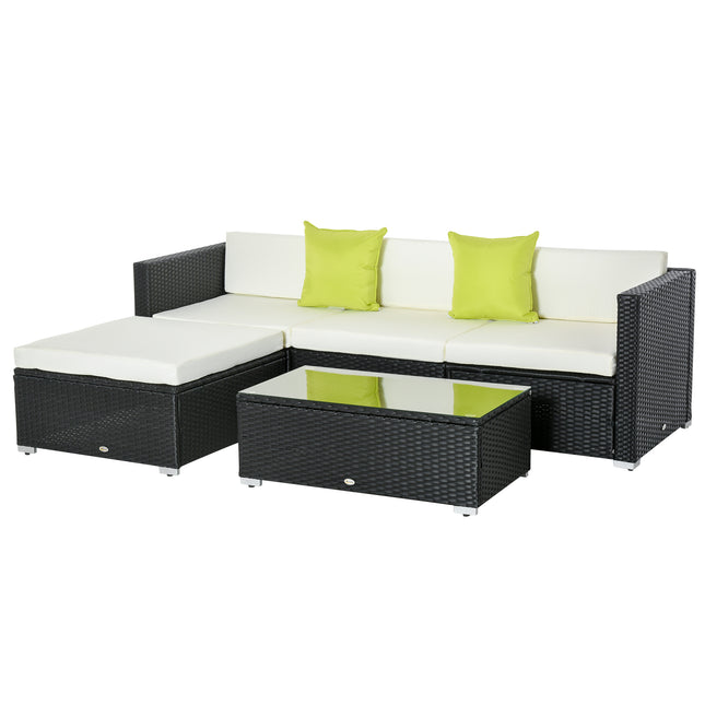4 seater Outdoor Rattan Sofa Set with Cushions - Black