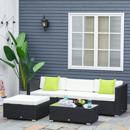 4 seater Outdoor Rattan Sofa Set with Cushions - Black