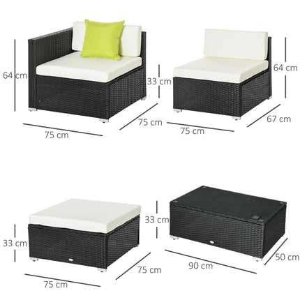 4 seater Outdoor Rattan Sofa Set with Cushions - Black