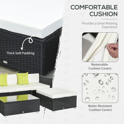 4 seater Outdoor Rattan Sofa Set with Cushions - Black