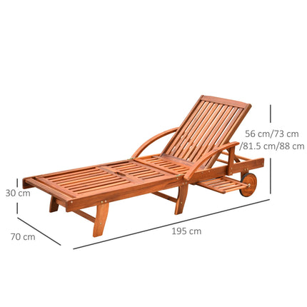 Outdoor Wooden Foldable Sun Lounger with Wheels and Side Table - Natural