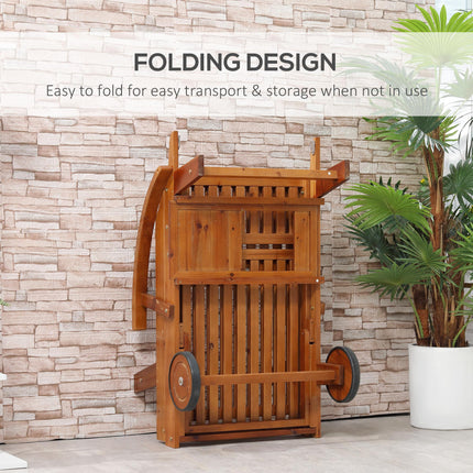 Outdoor Wooden Foldable Sun Lounger with Wheels and Side Table - Natural