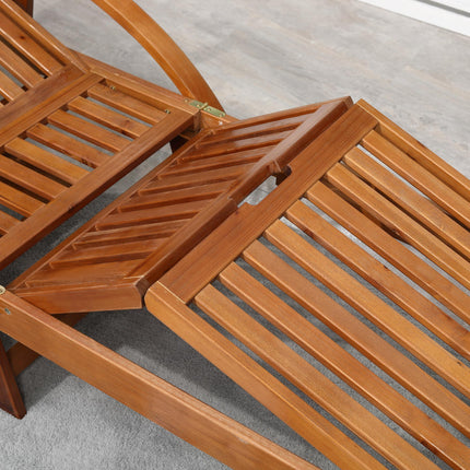 Outdoor Wooden Foldable Sun Lounger with Wheels and Side Table - Natural