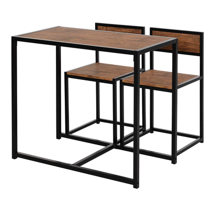 3 Pc Industrial Table and Stool Set with Steel Frame and MDF Panels - Wood & Black