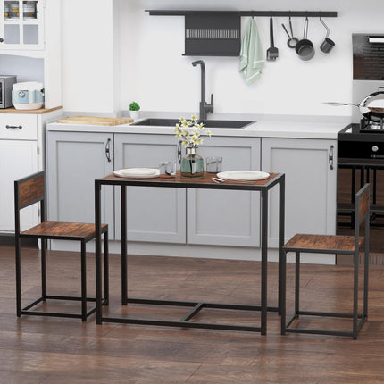 3 Pc Industrial Table and Stool Set with Steel Frame and MDF Panels - Wood & Black
