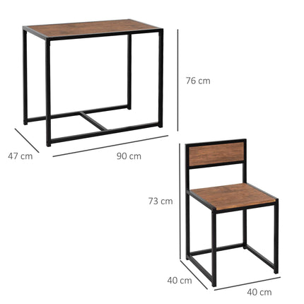 3 Pc Industrial Table and Stool Set with Steel Frame and MDF Panels - Wood & Black