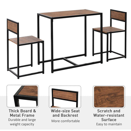 3 Pc Industrial Table and Stool Set with Steel Frame and MDF Panels - Wood & Black