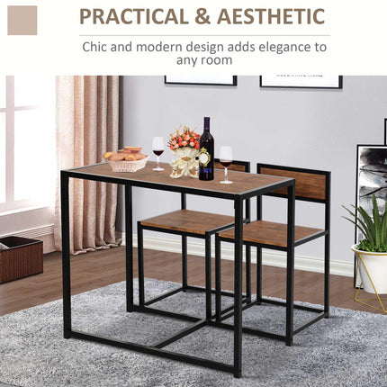 3 Pc Industrial Table and Stool Set with Steel Frame and MDF Panels - Wood & Black