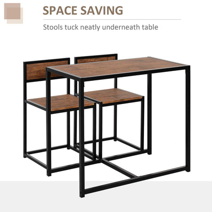 3 Pc Industrial Table and Stool Set with Steel Frame and MDF Panels - Wood & Black