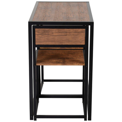 3 Pc Industrial Table and Stool Set with Steel Frame and MDF Panels - Wood & Black