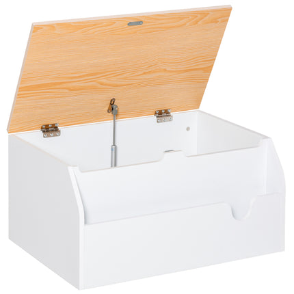Wooden Kids Toy Box Storage Chest with Book Slot and Safety Hinge - White