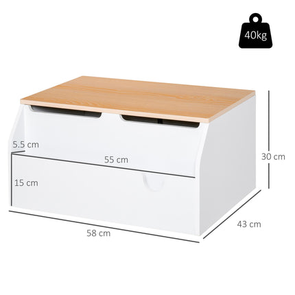 Wooden Kids Toy Box Storage Chest with Book Slot and Safety Hinge - White