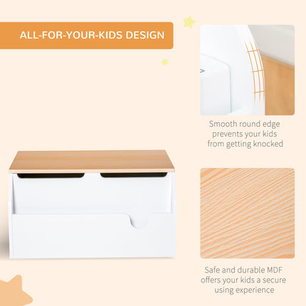 Wooden Kids Toy Box Storage Chest with Book Slot and Safety Hinge - White