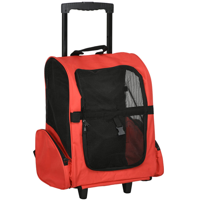 Dog Carrier Travel Backpack with Trolley and Telescopic Handle 42x25x55 cm - Red