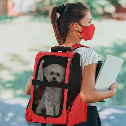 Dog Carrier Travel Backpack with Trolley and Telescopic Handle 42x25x55 cm - Red
