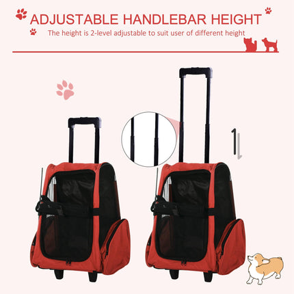 Dog Carrier Travel Backpack with Trolley and Telescopic Handle 42x25x55 cm - Red
