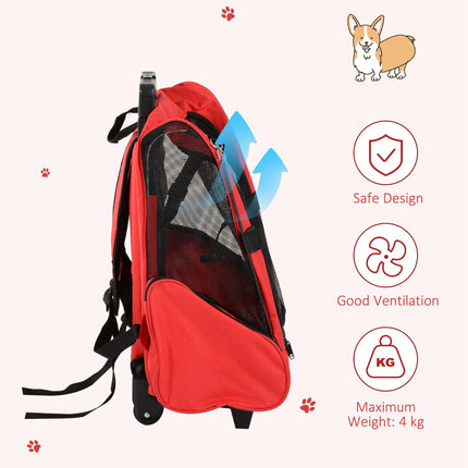 Dog Carrier Travel Backpack with Trolley and Telescopic Handle 42x25x55 cm - Red