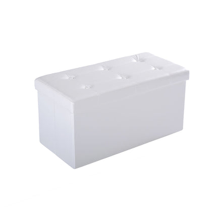 Folding Faux Leather Storage Cube Ottoman Bench Seat Rectangular Footrest Stool - Cream White