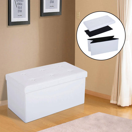 Folding Faux Leather Storage Cube Ottoman Bench Seat Rectangular Footrest Stool - Cream White