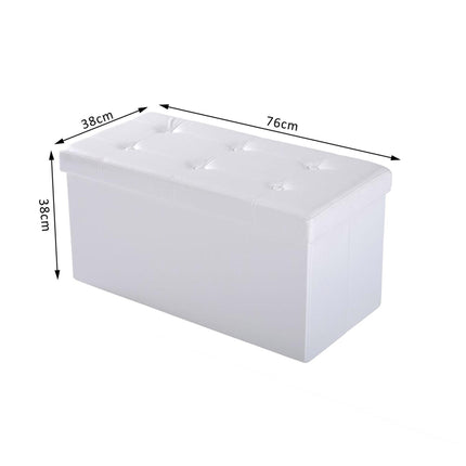 Folding Faux Leather Storage Cube Ottoman Bench Seat Rectangular Footrest Stool - Cream White