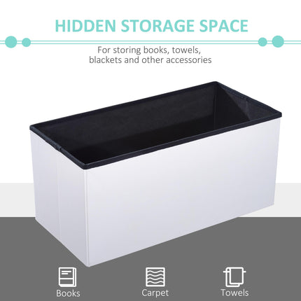 Folding Faux Leather Storage Cube Ottoman Bench Seat Rectangular Footrest Stool - Cream White