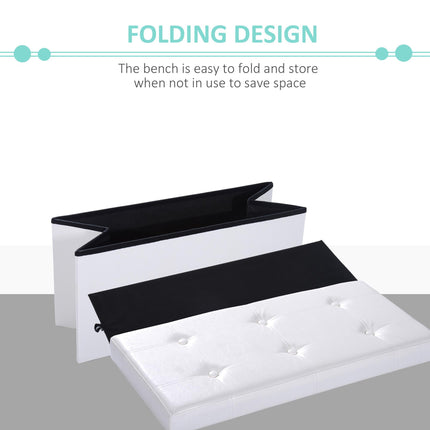 Folding Faux Leather Storage Cube Ottoman Bench Seat Rectangular Footrest Stool - Cream White