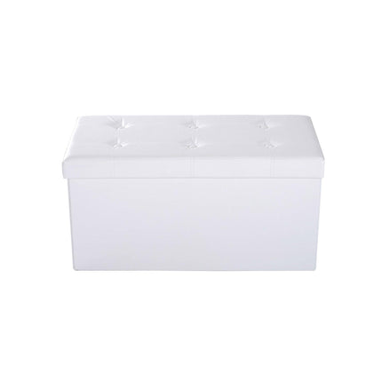 Folding Faux Leather Storage Cube Ottoman Bench Seat Rectangular Footrest Stool - Cream White