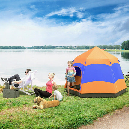 6 Man Double Layer Pop Up Camping Tent Shelter - Blue