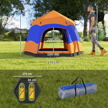 6 Man Double Layer Pop Up Camping Tent Shelter - Blue