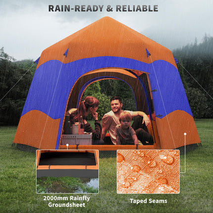 6 Man Double Layer Pop Up Camping Tent Shelter - Blue