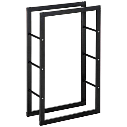 Tall Metal Firewood Log Holder Rack 60W x 25D x 100H cm with Rust-Resistant Finish - Black