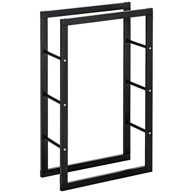 Tall Metal Firewood Log Holder Rack 60W x 25D x 100H cm with Rust-Resistant Finish - Black
