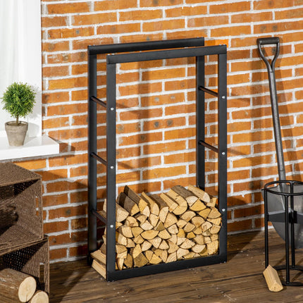 Tall Metal Firewood Log Holder Rack 60W x 25D x 100H cm with Rust-Resistant Finish - Black