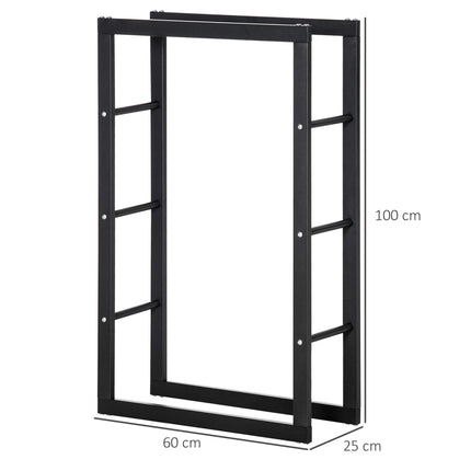 Tall Metal Firewood Log Holder Rack 60W x 25D x 100H cm with Rust-Resistant Finish - Black