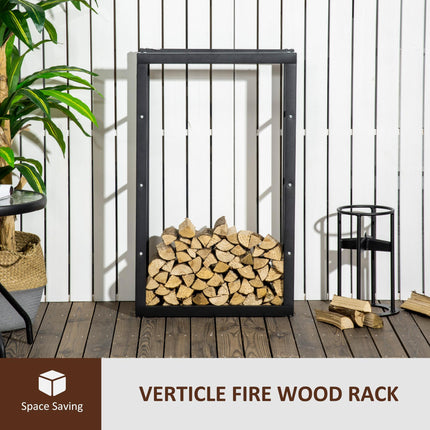 Tall Metal Firewood Log Holder Rack 60W x 25D x 100H cm with Rust-Resistant Finish - Black