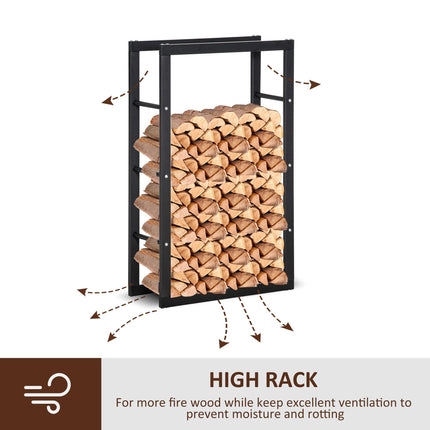 Tall Metal Firewood Log Holder Rack 60W x 25D x 100H cm with Rust-Resistant Finish - Black