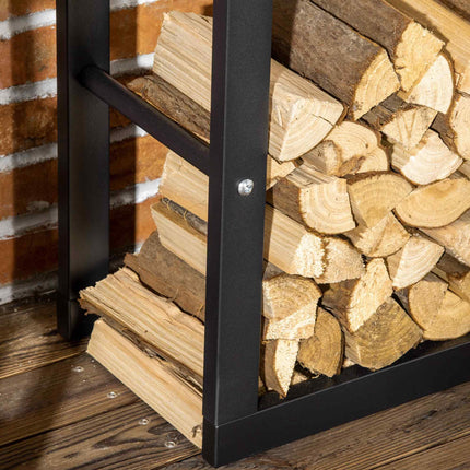 Tall Metal Firewood Log Holder Rack 60W x 25D x 100H cm with Rust-Resistant Finish - Black