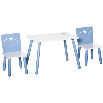 3 Piece Kids Wooden Table and Chairs Set with Star Design - Blue and White