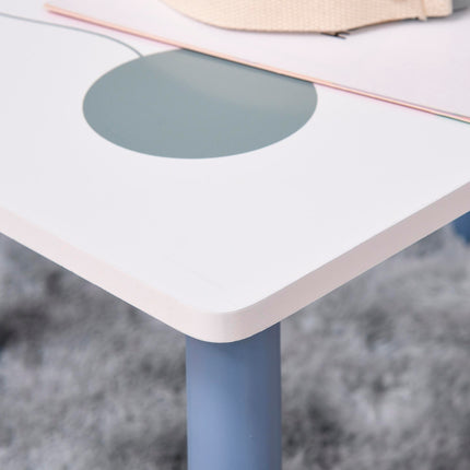 3 Piece Kids Wooden Table and Chairs Set with Star Design - Blue and White