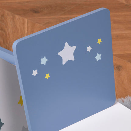 3 Piece Kids Wooden Table and Chairs Set with Star Design - Blue and White