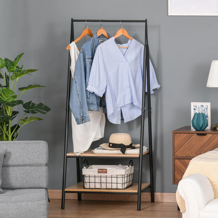 Freestanding Clothes Rail with 2-Tier Storage Shelves 64x42.5x149 cm - Black