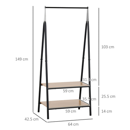 Freestanding Clothes Rail with 2-Tier Storage Shelves 64x42.5x149 cm - Black