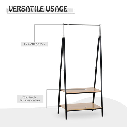 Freestanding Clothes Rail with 2-Tier Storage Shelves 64x42.5x149 cm - Black