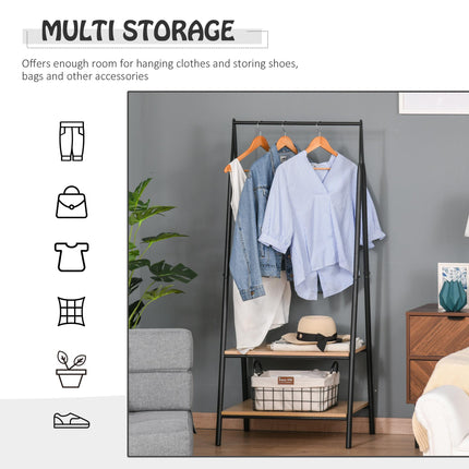 Freestanding Clothes Rail with 2-Tier Storage Shelves 64x42.5x149 cm - Black